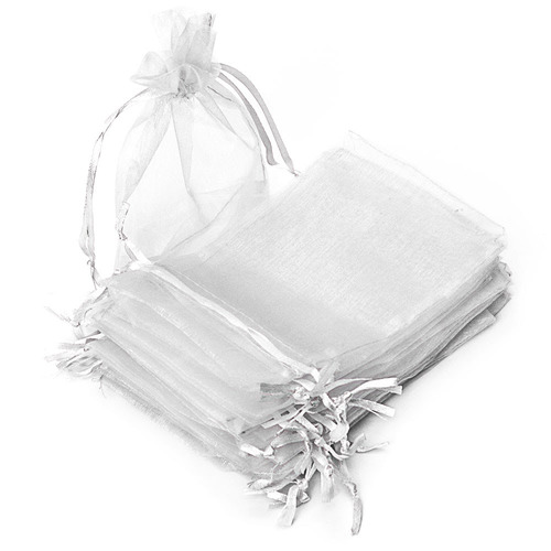 50 Sacchetti Organza 15x20cm Bianchi Con Cordino - Per Regali E Matrimoni